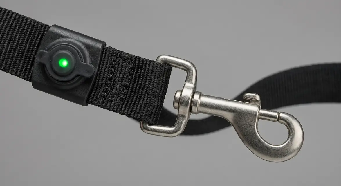 Close-up of durable USB-rechargeable light up dog leash Petsmart alternative with strong clip