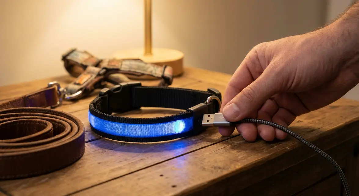USB charging the Blazin' Bison Safety LED Dog Collar