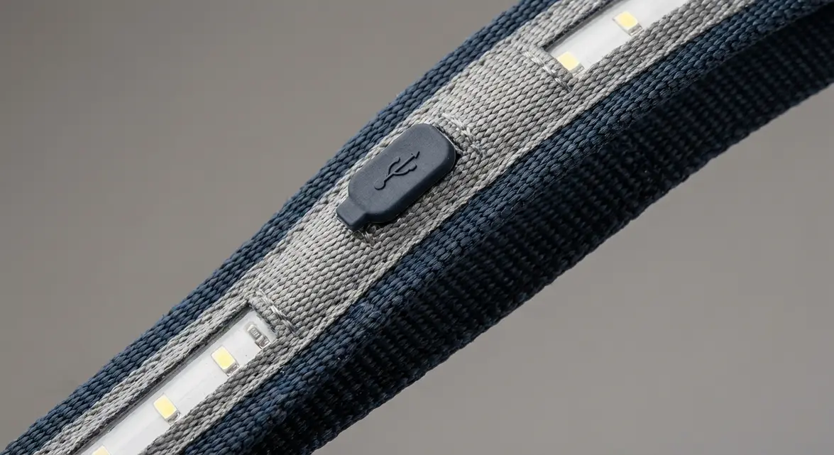 USB rechargeable waterproof light up leash for dogs close-up